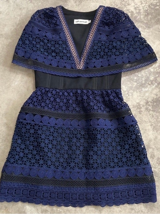 Self-Portrait Dresses & Skirts - Self-Portrait Navy Floral Lace V‑Neck Mini Dress